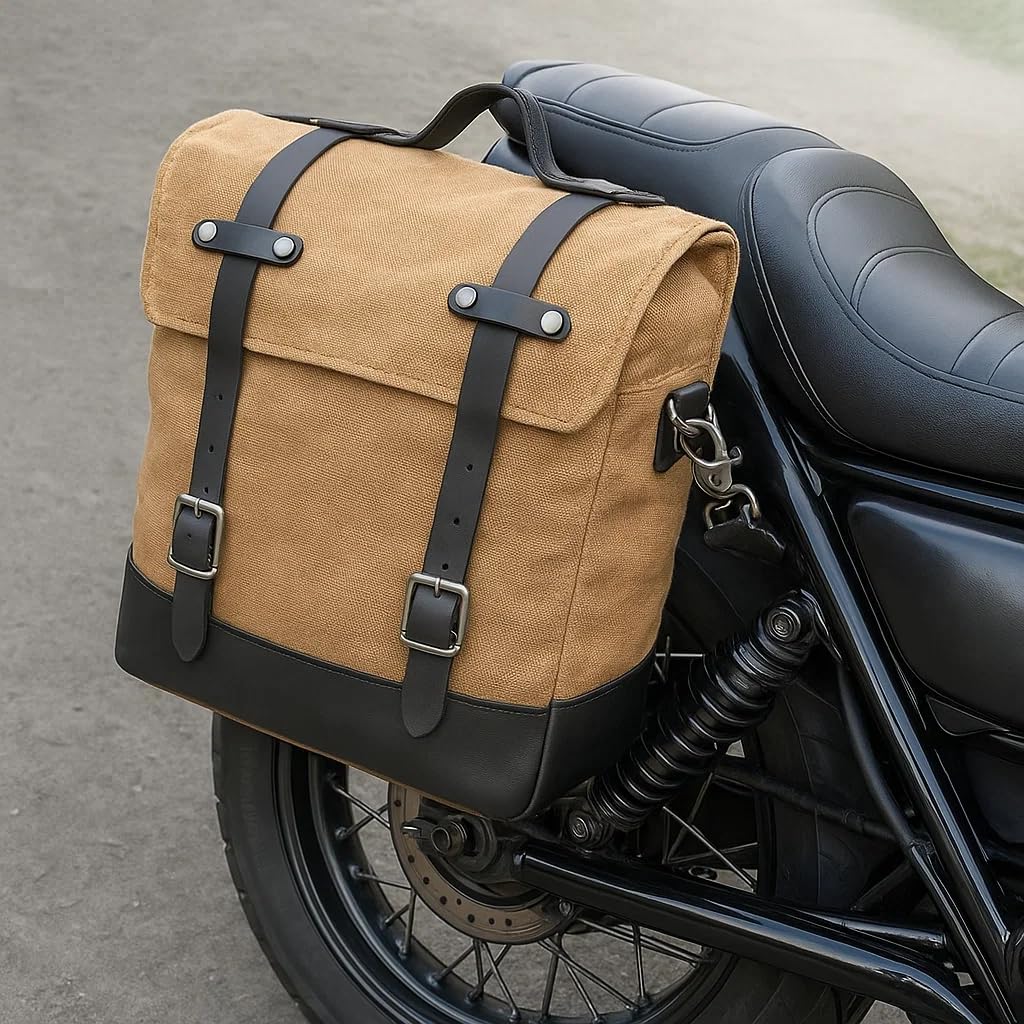 Amazon.co.jp: LIVIAレトロキャンバスバイクサイドバッグ 本革